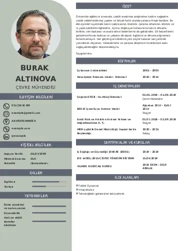 Çevre Mühendisi CV Örnekleri cv indir